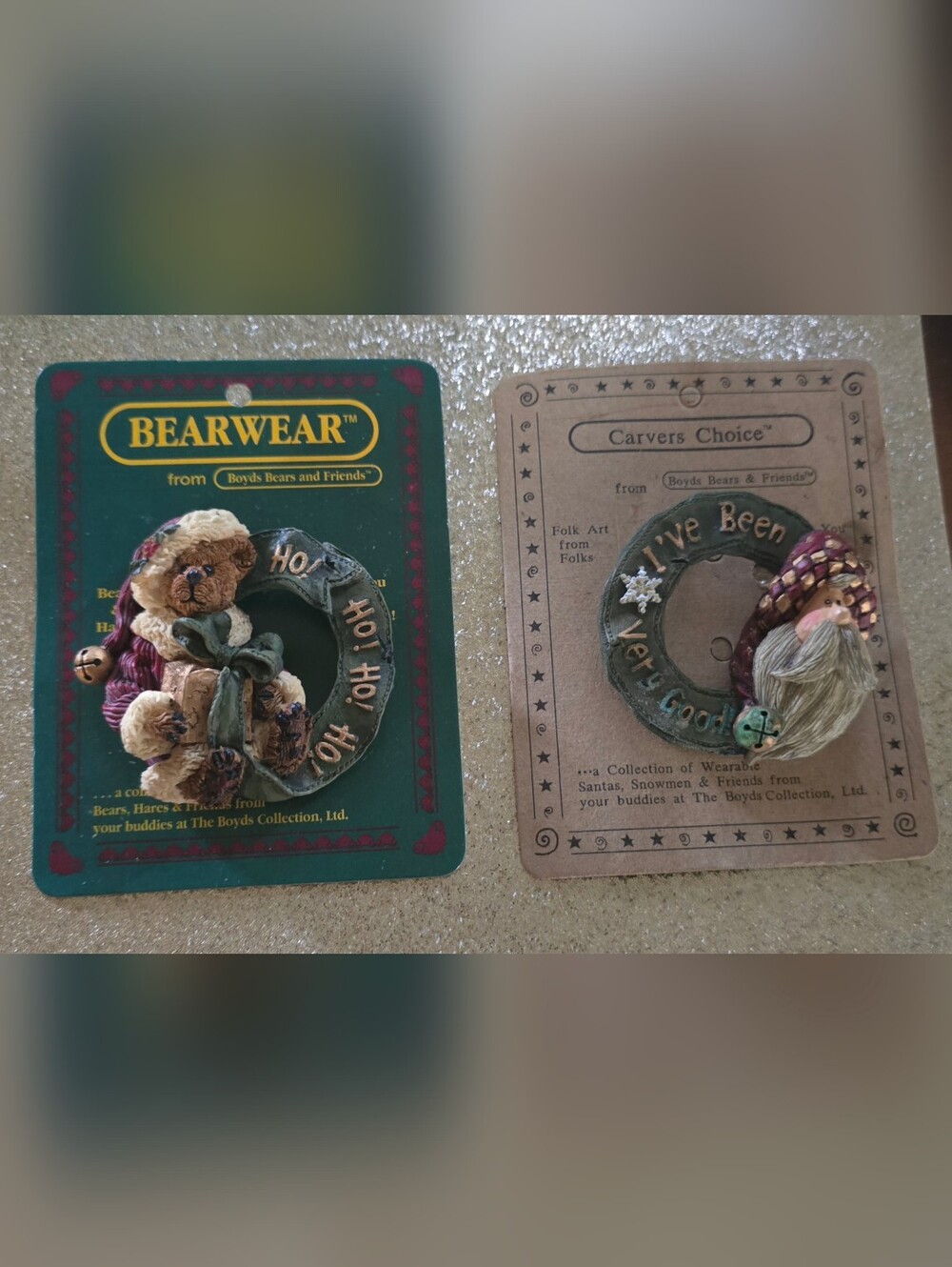 2 BOYDS Bears Vintage Christmas Holiday Wreath Pins Teddy bear
